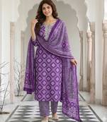 Anouk purple pure cotton straight regular kurta set