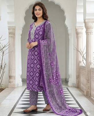 purple pure cotton straight regular kurta set 2