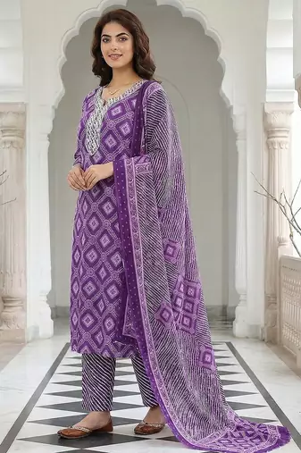 purple pure cotton straight regular kurta set
