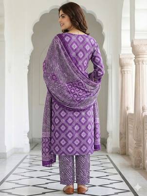 purple pure cotton straight regular kurta set 3