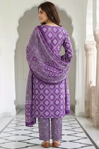 purple pure cotton straight regular kurta set