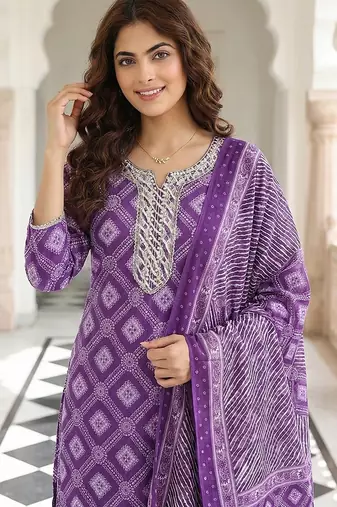 purple pure cotton straight regular kurta set