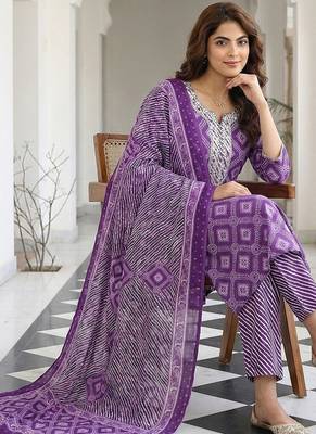 purple pure cotton straight regular kurta set 5