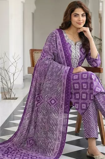 purple pure cotton straight regular kurta set