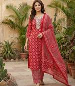 Anouk red pure cotton straight regular kurta set