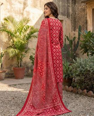 red pure cotton straight regular kurta set 2