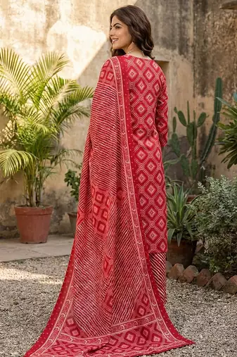 red pure cotton straight regular kurta set