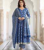 Anouk blue pure cotton anarkali regular kurta set