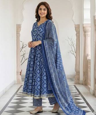 blue pure cotton anarkali regular kurta set 2