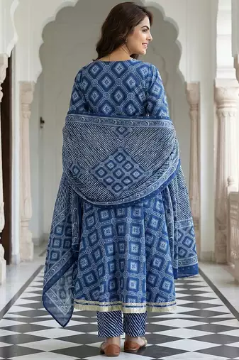 blue pure cotton anarkali regular kurta set