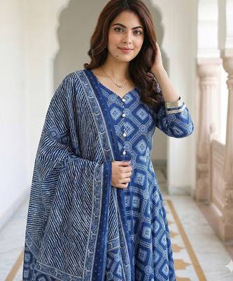 blue pure cotton anarkali regular kurta set 4