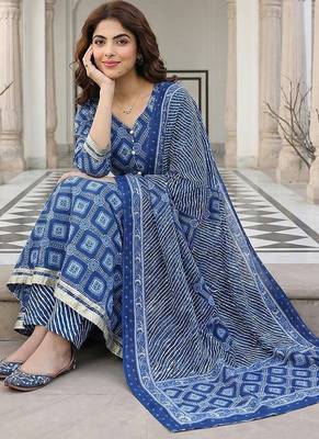 blue pure cotton anarkali regular kurta set 5