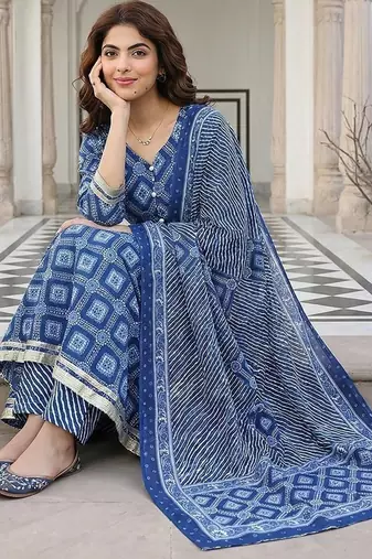 blue pure cotton anarkali regular kurta set