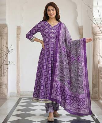 purple pure cotton anarkali regular kurta set 1