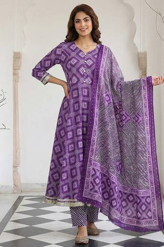 Anouk purple pure cotton anarkali regular kurta set
