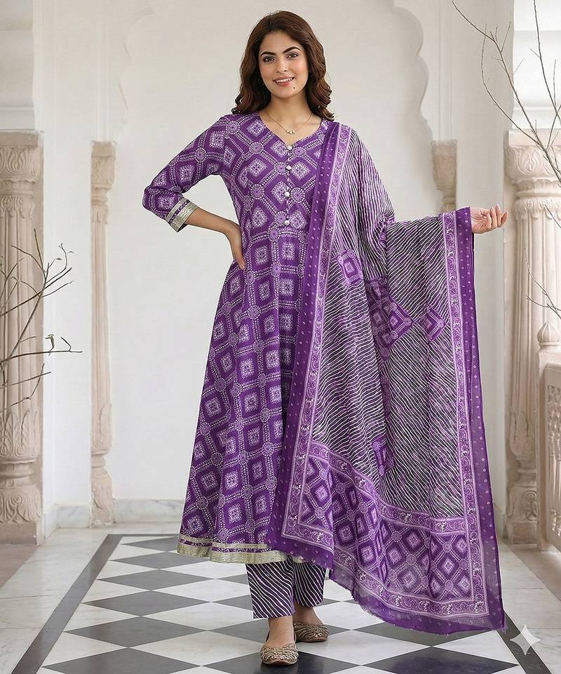 Anouk purple pure cotton anarkali regular kurta set