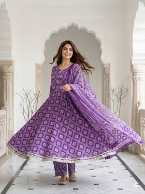 purple pure cotton anarkali regular kurta set 2