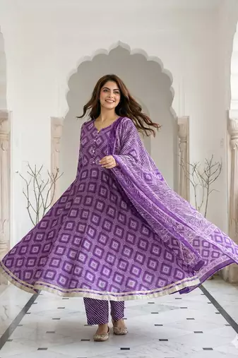 purple pure cotton anarkali regular kurta set
