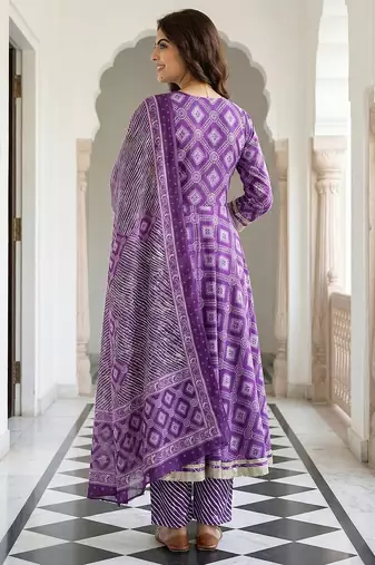purple pure cotton anarkali regular kurta set