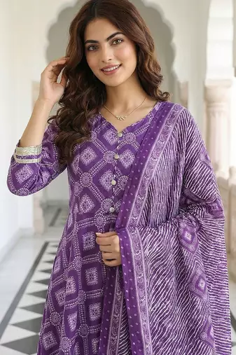 purple pure cotton anarkali regular kurta set
