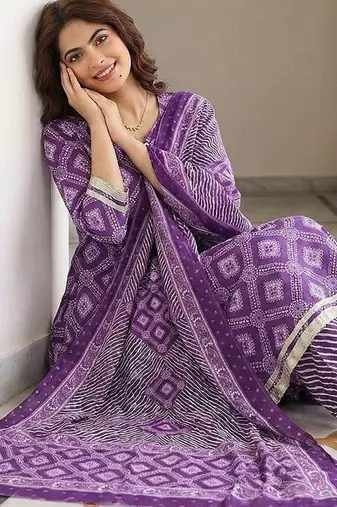 purple pure cotton anarkali regular kurta set