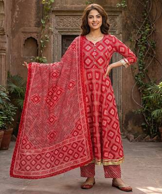 red pure cotton anarkali regular kurta set 5