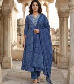 Anouk blue pure cotton anarkali regular kurta set