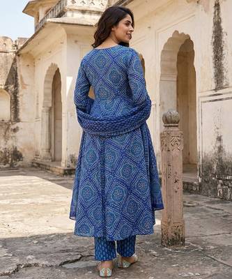 blue pure cotton anarkali regular kurta set 3