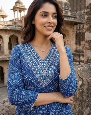 blue pure cotton anarkali regular kurta set 4