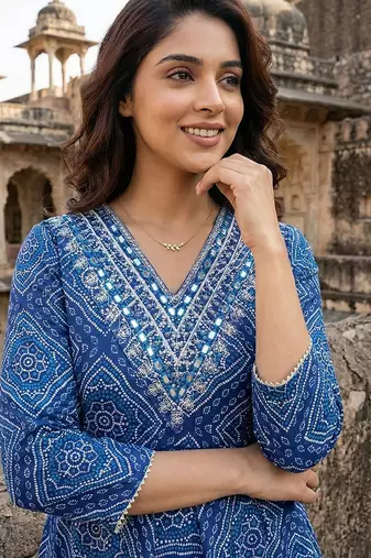 blue pure cotton anarkali regular kurta set