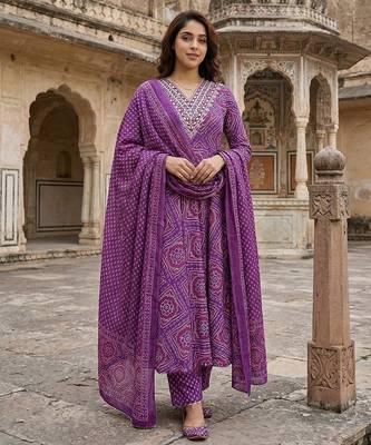 purple pure cotton anarkali regular kurta set 1