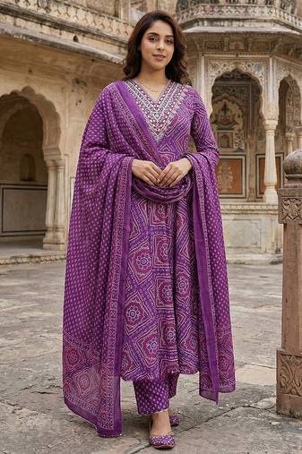 Anouk purple pure cotton anarkali regular kurta set