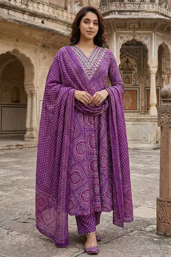 Anouk purple pure cotton anarkali regular kurta set