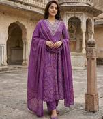 Anouk purple pure cotton anarkali regular kurta set