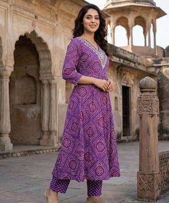 purple pure cotton anarkali regular kurta set 2