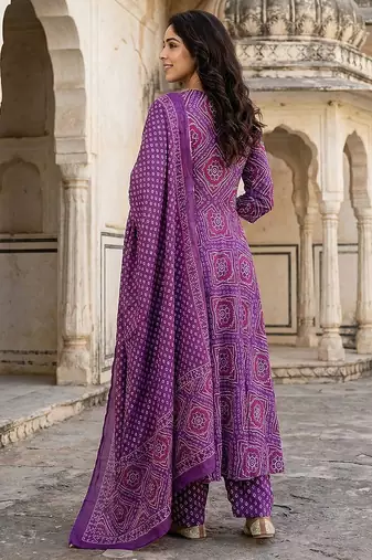 purple pure cotton anarkali regular kurta set