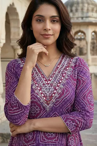 purple pure cotton anarkali regular kurta set