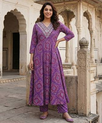 purple pure cotton anarkali regular kurta set 5