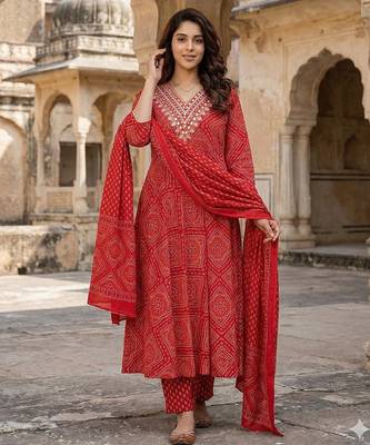 red pure cotton anarkali regular kurta set 2