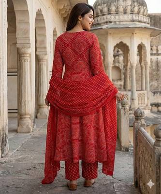 red pure cotton anarkali regular kurta set 3