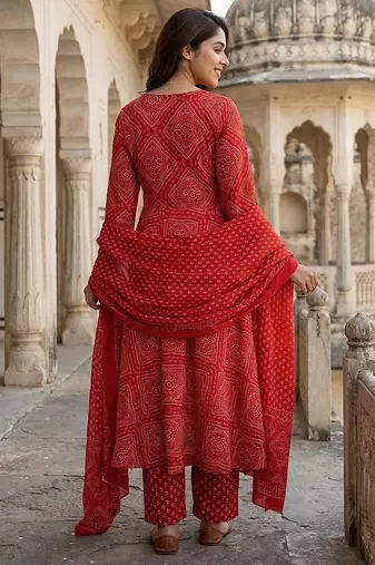red pure cotton anarkali regular kurta set