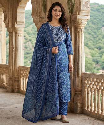 blue pure cotton straight regular kurta set 1