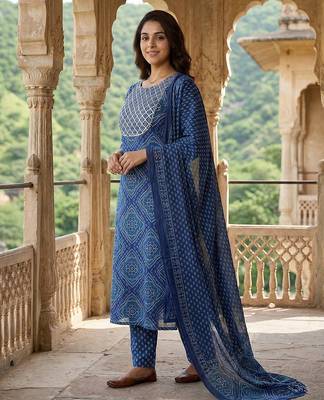 blue pure cotton straight regular kurta set 2