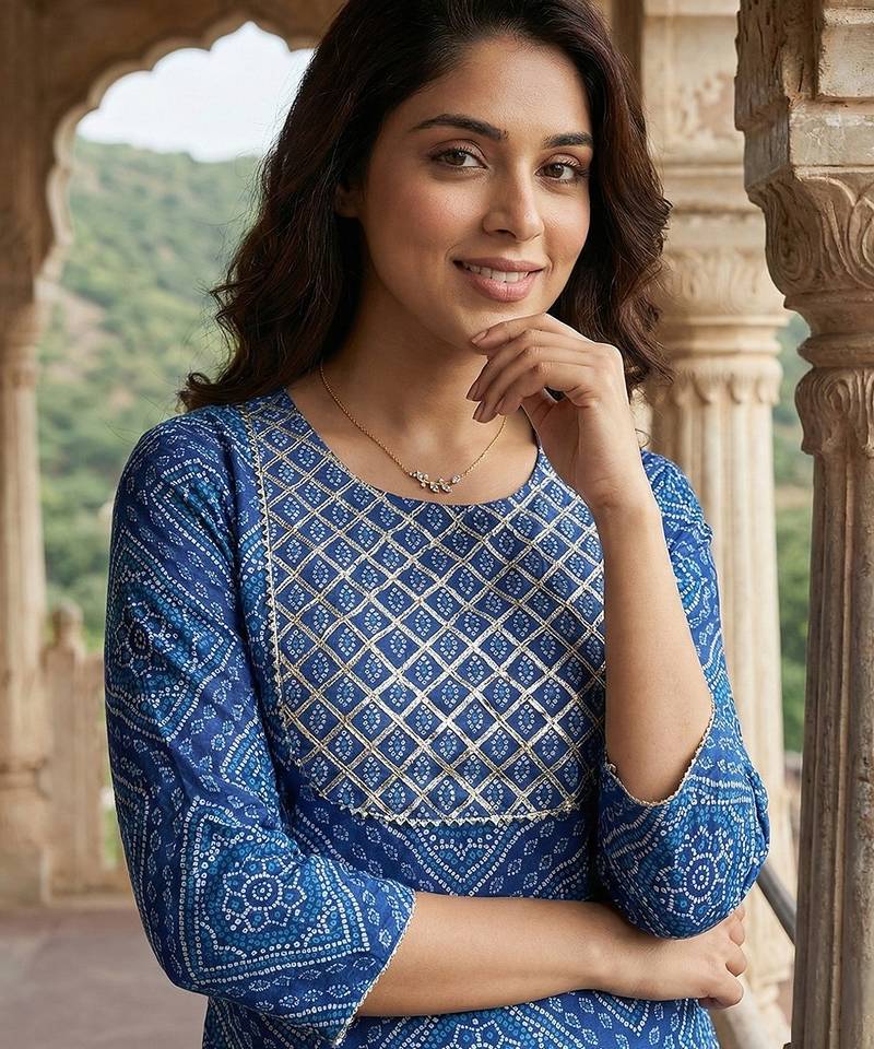 Anouk blue pure cotton straight regular kurta set