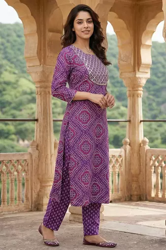 purple pure cotton straight regular kurta set