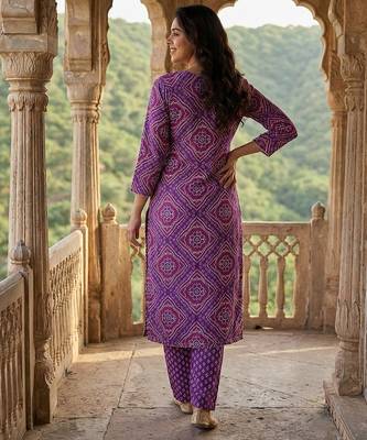 purple pure cotton straight regular kurta set 3