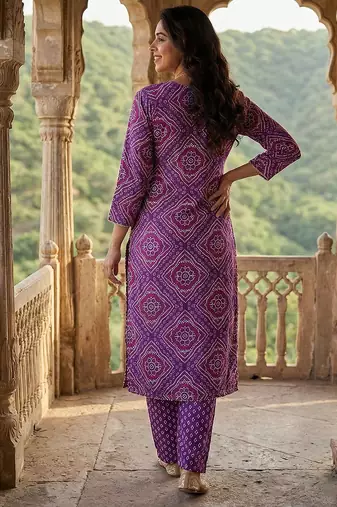 purple pure cotton straight regular kurta set