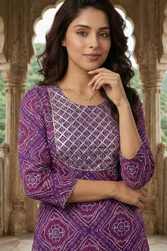 purple pure cotton straight regular kurta set