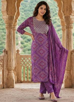 purple pure cotton straight regular kurta set 5