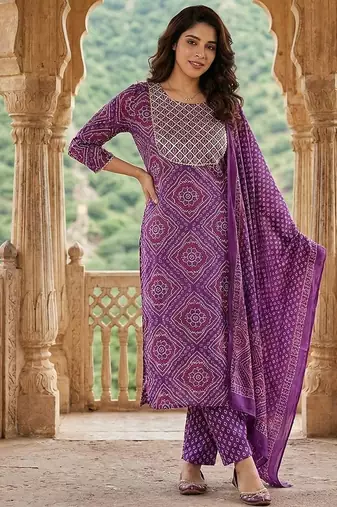 purple pure cotton straight regular kurta set
